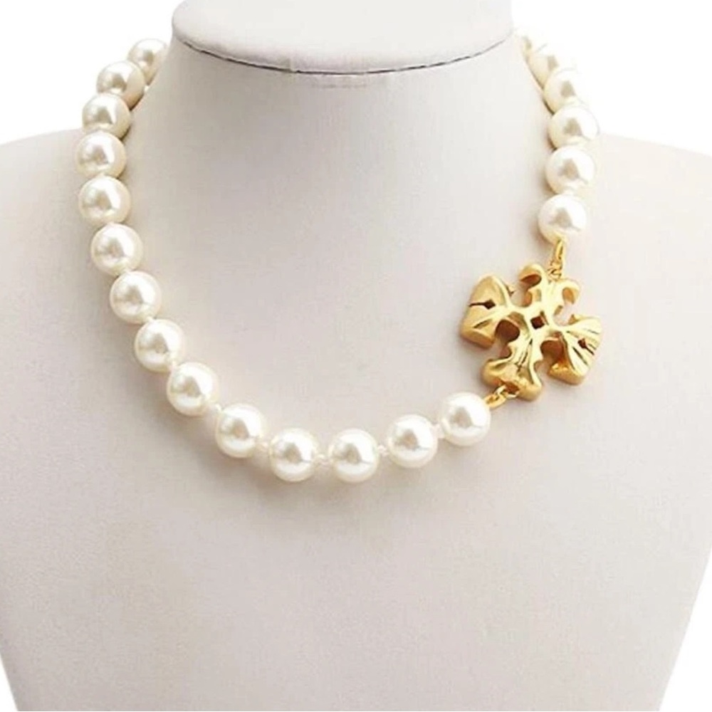 Tory Burch Gold and Cream Pearl Necklace